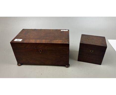 Large Victorian mahogany tea caddy together with a smaller tea caddy 