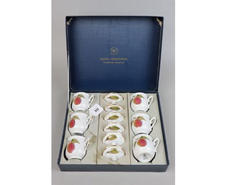 Royal Worcester Evesham pattern flame proof set of 6 Pot de Creme Chocolat cups, lids and saucers 