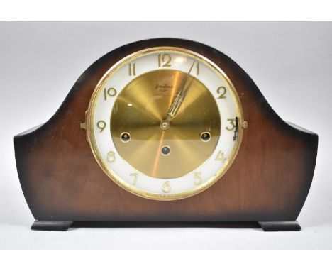 A Mid 20th Century&nbsp;Westminster and Winchester Chime Mantle Clock with Key and In Working Order, Walnut Case, 36cm wide