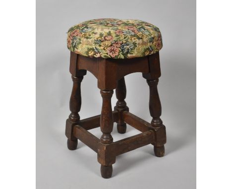 A Mid/Late 20th Century Circular Tapestry Topped Oak Framed Stool, 30cm Diameter 