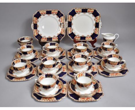 An Edwardian Imari Pattern Tea Set by Royal Vale to comprise Ten Cups, Saucers and Side Plates, Two Cake Plates, Sugar Bowl a