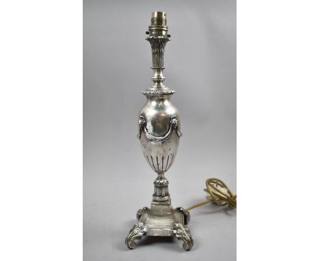 A Heavy Edwardian Silver Plated Table Lamp of Vase Form with Swag to Body, 40.5cm wide 
