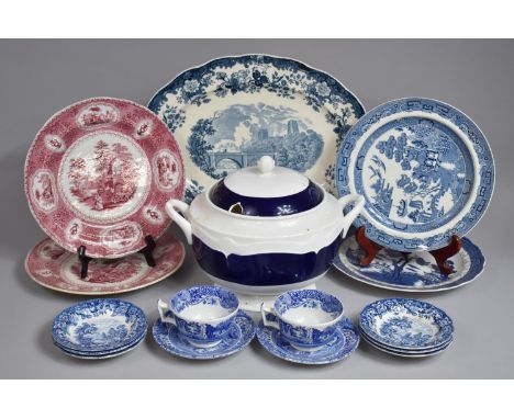 A Collection of Various Blue and White Transfer Printed Items to include Two Spode Italian Pattern Cups and Saucers, Royal Do