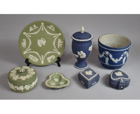 A Collection of Various Wedgwood Jasperware to include Lidded Vase, Planter, Lidded Pots, Plates Etc (Condition issues) 