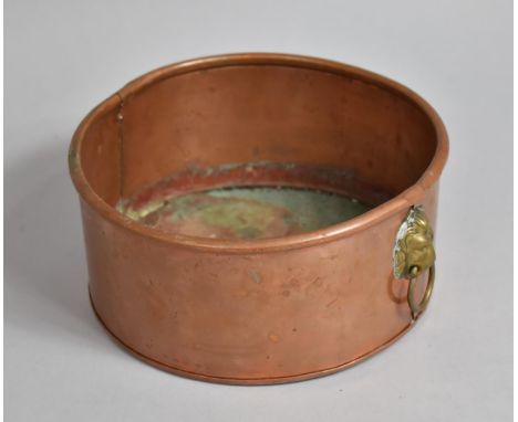 A Copper Circular Planter with Lion Mask Handles, 19.5cm Diameter 