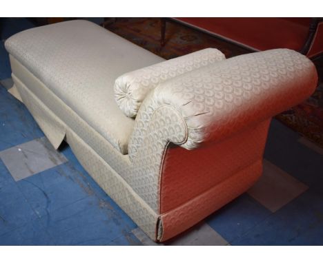 A Mid 20th Century Daybed with Hinged Upholstered Seat and Cylindrical Cushion 