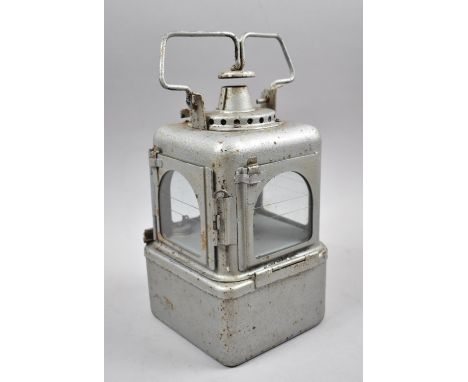 A Vintage Lamp with Brass Plaque Acronym B.R.S., 30cm high 