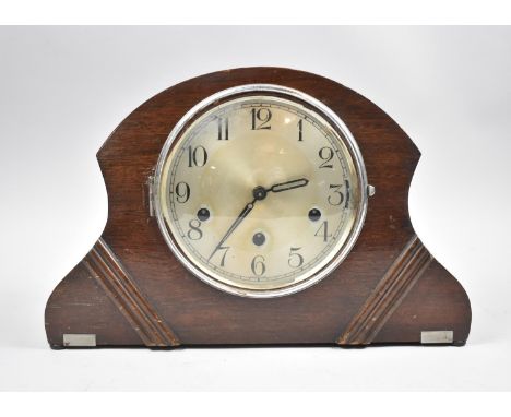 An Art Deco Oak Cased Westminster Chime Mantle Clock, 33cm wide 