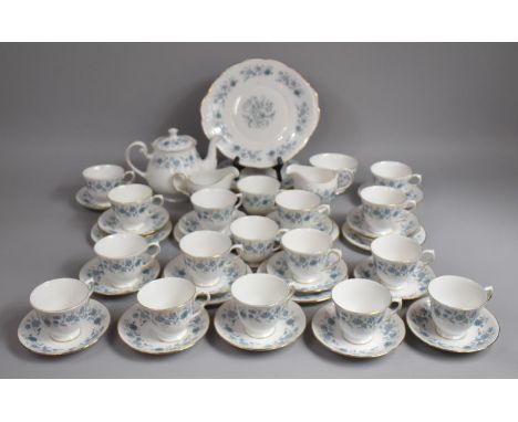 A Collection of Colclough Blue Floral Decorated Tea Wares to include 17 Cups, Teapot, Two Jugs, Sugar Bowl, 6 Side Plates, 17