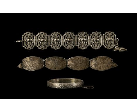 A Small Collection Of Silver Bracelets Three items in total to include etched disc bracelet, fully hallmarked Birmingham 1937