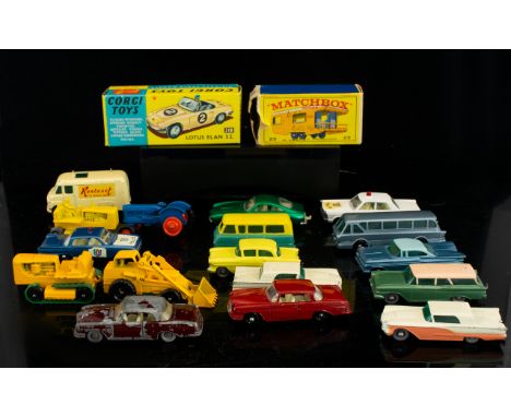 A Small Mixed Lot Of Diecast Models To include boxed Corgi 318 Lotus Elan S2, boxed Matchbox 23 Trailer Caravan, the rest loo