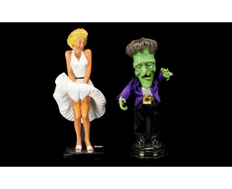 Novelty Automaton Figure In The Form Of Frankenstein Raised on circular plastic base. Together with a Painted Resin Figure In