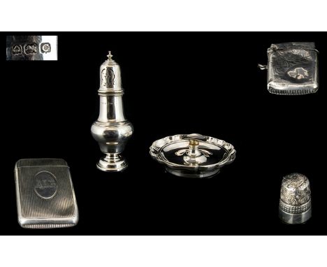 A Small Mixed Lot Of Silver Items To include A castor hallmarked Birmingham C - 1927, A small silver ashtray, hallmarked Birm