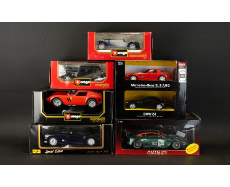 A Collection of Boxed Model Cars to include Maisto Special Edition Jaguar X J220, Auto Art Motor Sport, Burago Ferrari 250 GT