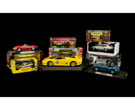 A Collection of Boxed Model Cars (9) in total. Comprises Solido AEC Double Decker RT, Solido Bus Renault TN 6 C, Corgi Tramli