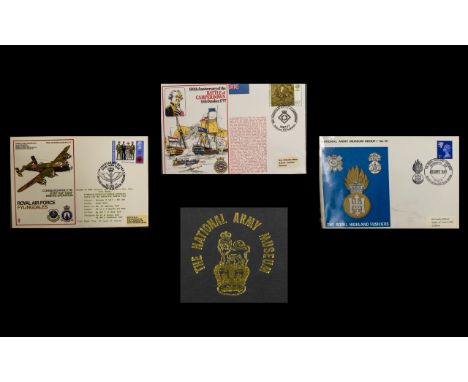 Small Black National Army Museum Folder in slip case with various military covers - some signed. 