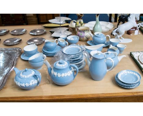  Wedgwood Queens Embossed Ware Tea And Coffee Service Comprising cups, saucers, teapot, coffeepot etc - each marked to base. 