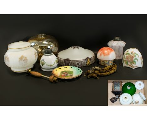 A Mixed Collection Of Early - Mid 20th Century Glass Shades Ideal replacements for oil/paraffin lamps, approx 13 in total to 
