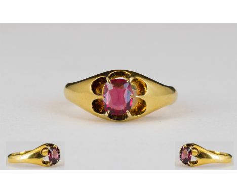 Victorian Period 18ct Gold Nice Quality Single Stone Ruby Ring - gypsy setting. The ruby of excellent colour. Very nice cut /