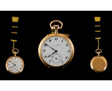 International Watch Co Schaffhausen 14ct Rose Gold - Keyless High Grade Chronometer Open Faced Pocket Watch. c.1920's. IWC St