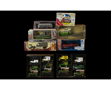 A Mixed Collection Of Diecast Models To include six boxed items - Corgi 4005 Railcoach, 97365 double Deck Open Topped tram. O