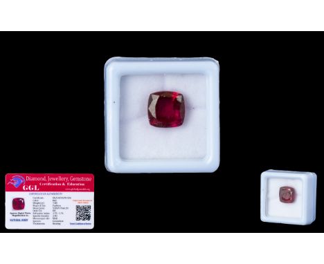 Natural Ruby Loose Gemstone With GGL Certificate/Report Stating The Ruby To Be 7.08cts Cushion Cut, 9.83 x 9.76 x 6.30mm, Nat