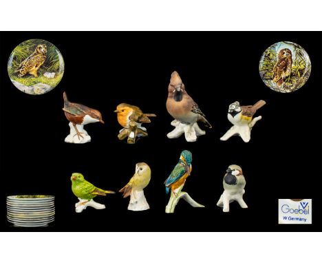 Goebel West Germany A Collection Of Eight Ceramic Bird Figures Each marked to base, to include, Kingfisher, Robin, Tawny Owl,