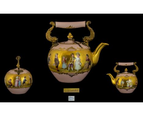 Royal Vienna Superb Quality Artist Signed Hand painted Porcelain Teapot titled 'Children Dancing'. Tanz signed Ullmer circa 1