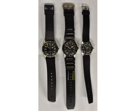 Watches - a vintage Adora divers watch, black dial, luminous batons, quartered Arabic numerals, arrow hands, centre seconds, 