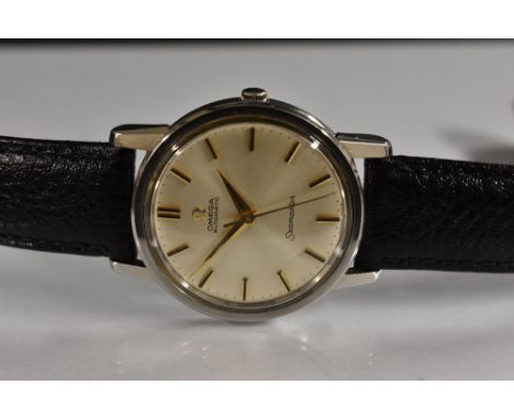 Omega - a vintage Seamaster automatic wristwatch, brushed silvered dial, gilt block batons, minute track, centre seconds, arr