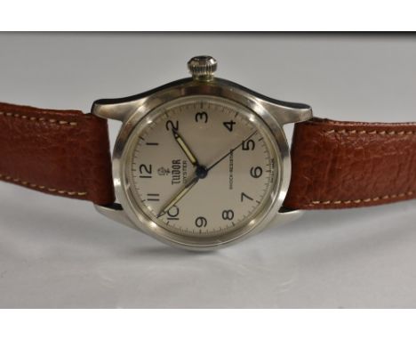 Rolex - a vintage Tudor Oyster gentleman`s wristwatch, silvered dial, Arabic numerals, minute track, centre seconds, luminous