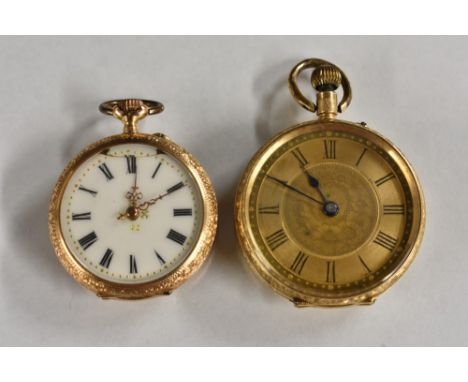 Watches - A 19th century French 18ct gold lady's fob watch, gilt dial, bold Roman numerals, minute track, button wind movemen