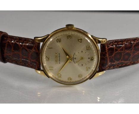 Trebex - a gentleman's 9ct gold incabloc wristwatch, silvered sun burst dial, Arabic numerals, minute track, subsidiary secon