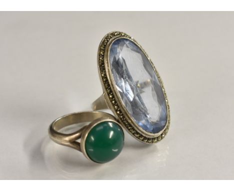 Niels Erik From (1908-1982) - a Danish modernist design green stone circular cabochon sterling silver ring, signed Sterling, 