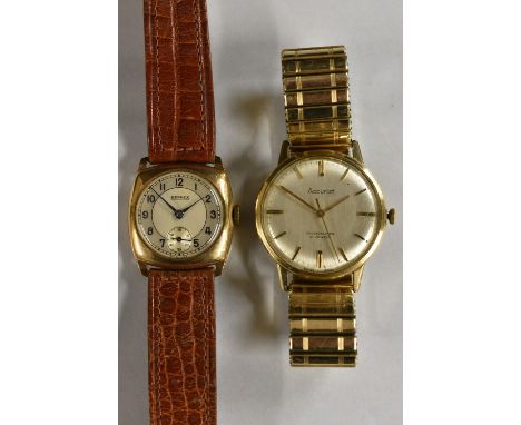 Watches - a vintage 1940s gentleman's Bernex 9ct gold cased wristwatch,  silvered dial, Arabic numerals, minute track, subsid