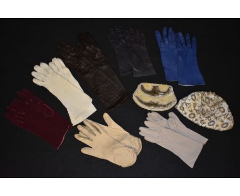 Ladies accessories - a quantity of kid leather gloves in variety of lengths and colours, in vintage cleaner's packaging; a be