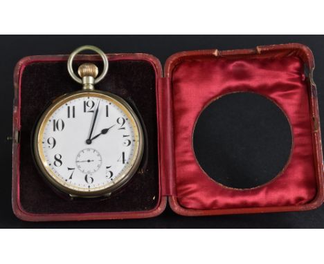 A large Goliath oversized desk/pocket watch, white enamel dial, Arabic numerals, minute track, subsidiary seconds, blued spad