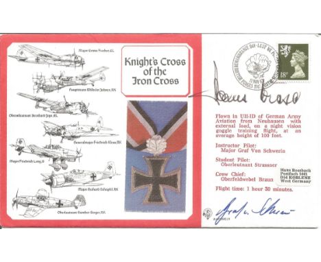 WW2 Luftwaffe ace Mjr Johannes Wiese signed cover. Knight's Cross of the Iron Cross signed RAF cover. Flown in UH-1D of Germa