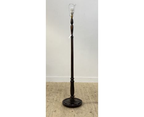 A 1930's turned and stained beech lamp standard H170cm
