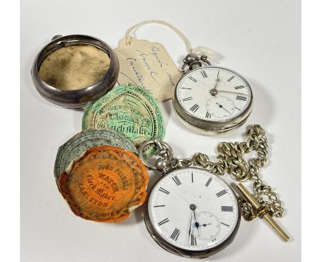 A Victorian London silver pair cased open face pocket watch with white enamel with Roman numerals and subsidiaries dial compl