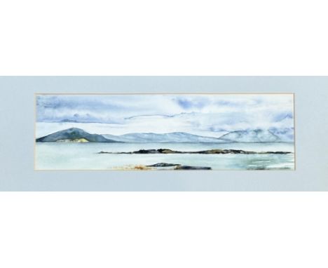 Rona Bird, seascape scene, watercolour, signed bottom right in a gilt frame. (13cmx42cm)