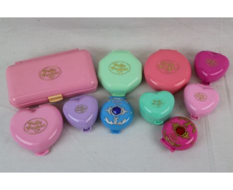 Collection of 10 Bluebird Polly Pocket Playsets to include 1990 Pretty Hair playset complete with 2 x dolls, dog, hair clips,