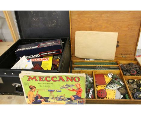 Group of vintage Meccano in two boxes to include boxed Conversion Set, various parts and colours, instructions for Outfit No 