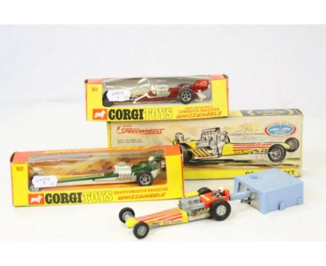 Three boxed diecast Dragster models to include Corgi Whizzwheels x 2 (161 Santa Pod Raceway's Commuter Dragster in metallic r