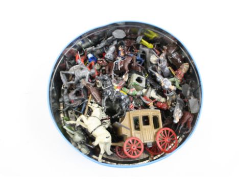 Collection of various vintage metal figure to include Hill, Britains etc fetauring soldiers, horses, Wild West etc