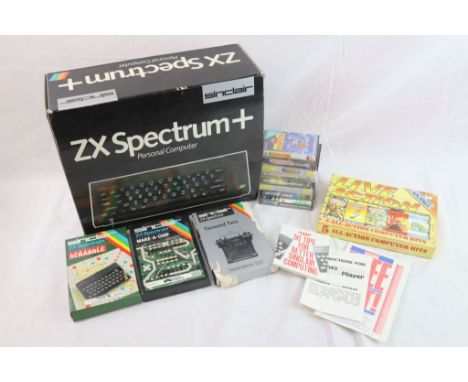 Retro Gaming - Boxed Sinclair ZX Spectrum+ to include console, joy stick, leads and manual, plus 12 x boxed/cased games featu