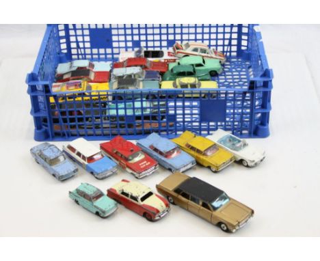 24 Vintage play worn diecats models to include Dinky, Corgi etc featuring Corgi Plymouth Sports Suburban, Dinky Ford Sedan et