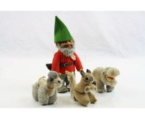 Three vintage miniature soft toys to include Hippo, Squirrel and Poodle with no tags but appearing to be Steiff plus a Steif 