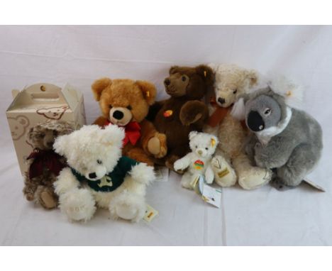 Six contemporary Steiff soft toys, all with tags to include Koala, boxed Million Hugs Bear with certificate, Urs the Bear, Co