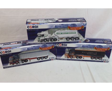 Three boxed Corgi Hauliers of Renown 1:50 ltd edn to include CC14119 DAF XF Bulk Tipper Mclaughlin Haulage Stornoway, Scotlan